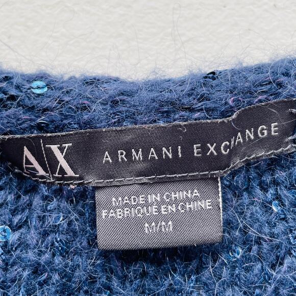 A/X ARMANI EXCHANGE Sweater Navy Blue Sequin 3/4 Sleeve Pullover Women's M - Picture 6 of 8
